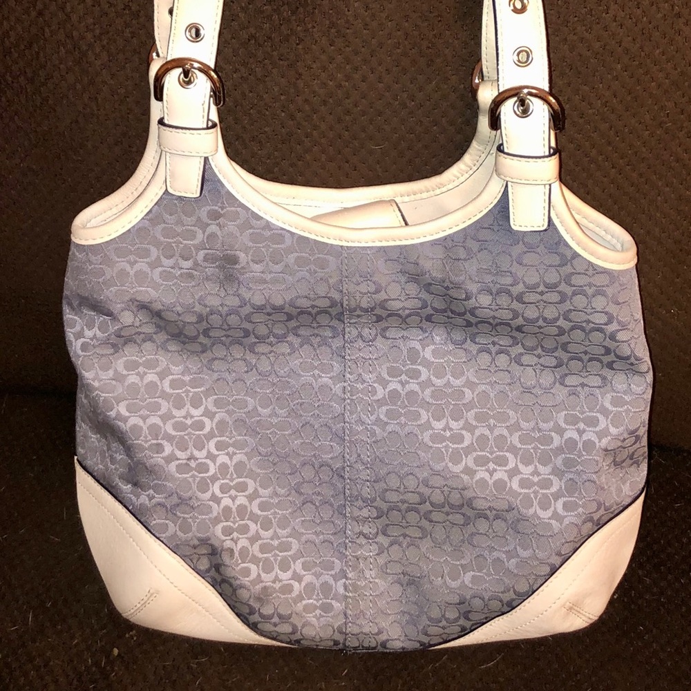 blue & White leather trim Coach purse